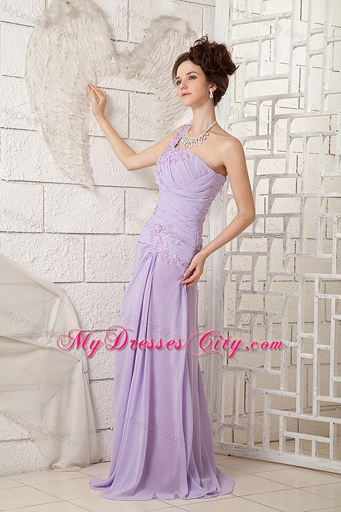 Lavender Single Shoulder Appliques Prom Dress for Customize