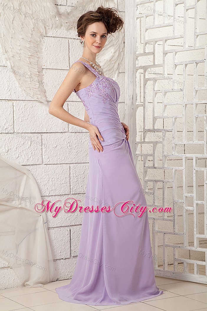 Lavender Single Shoulder Appliques Prom Dress for Customize