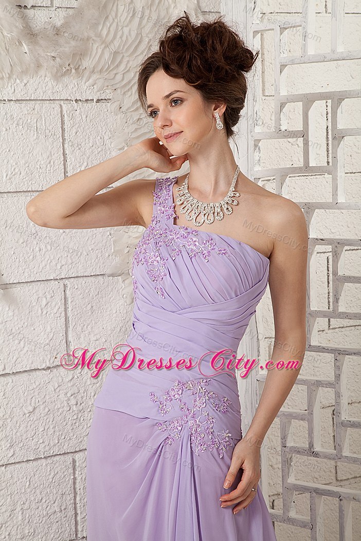 Lavender Single Shoulder Appliques Prom Dress for Customize