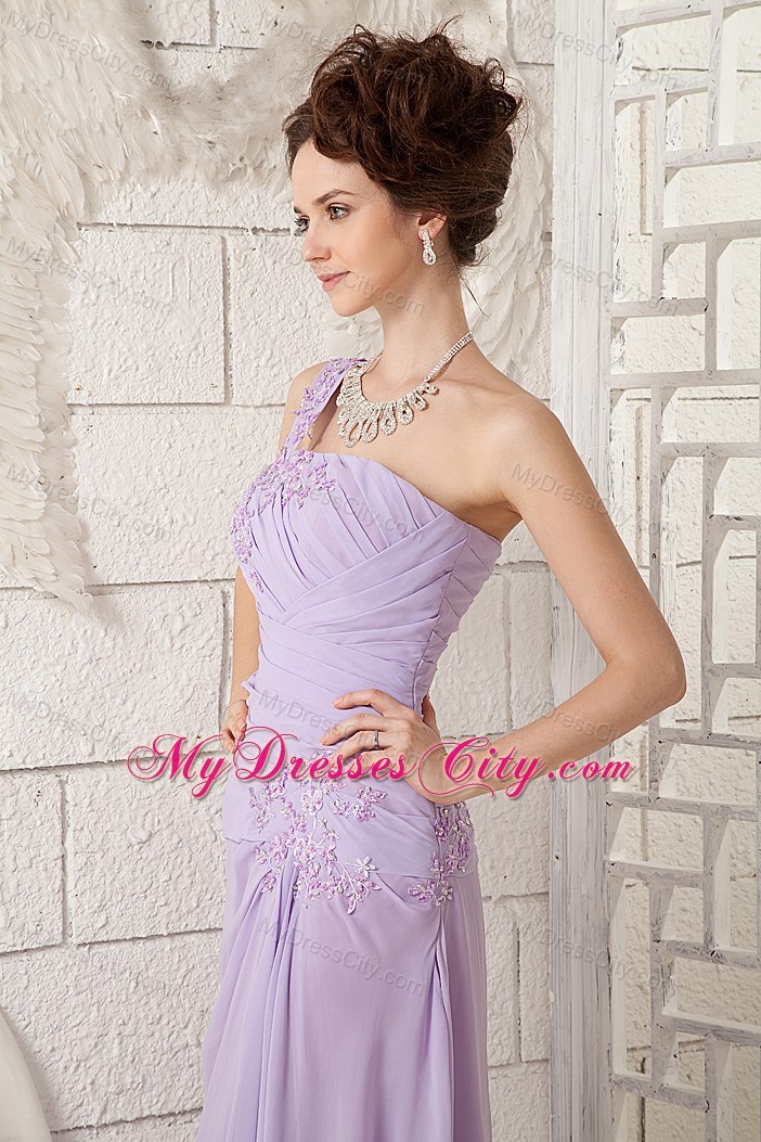 Lavender Single Shoulder Appliques Prom Dress for Customize