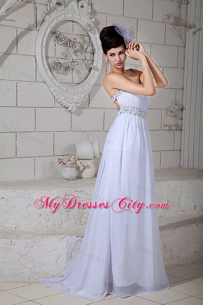 Dresses with the Back Covered Strapless Empire Beading Prom Dress