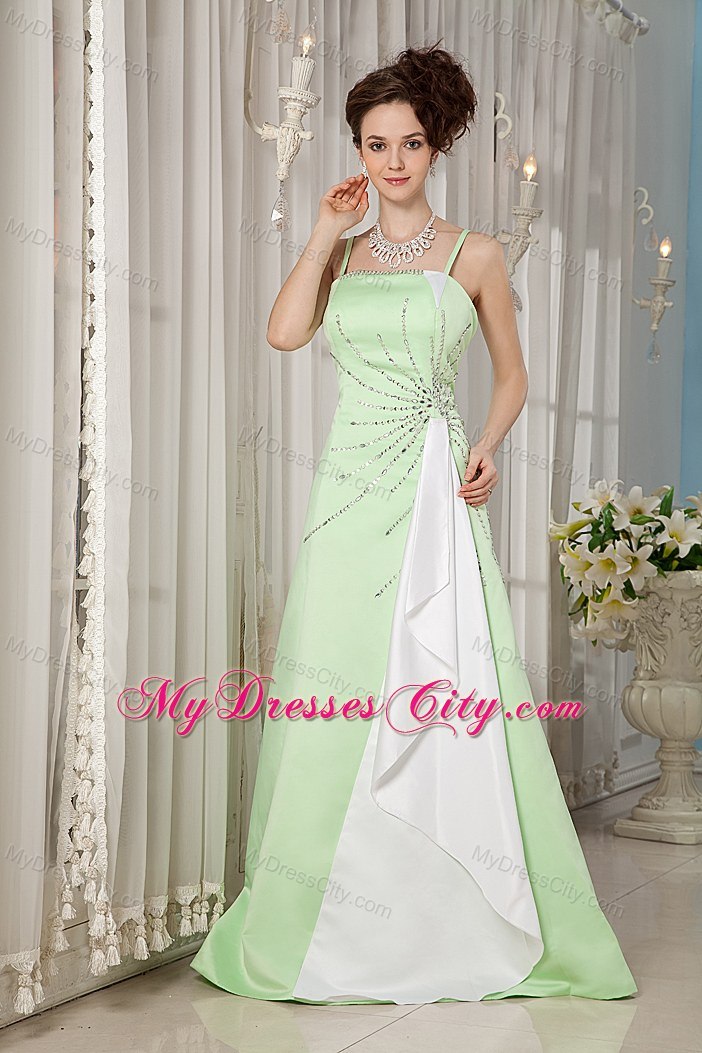 Cheap Yellow Green A-line Straps Beading Brush Train Prom Dress