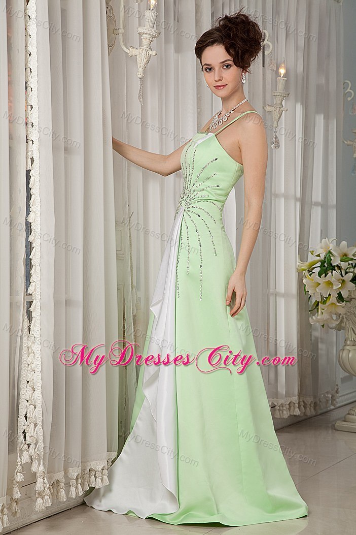 Cheap Yellow Green A-line Straps Beading Brush Train Prom Dress