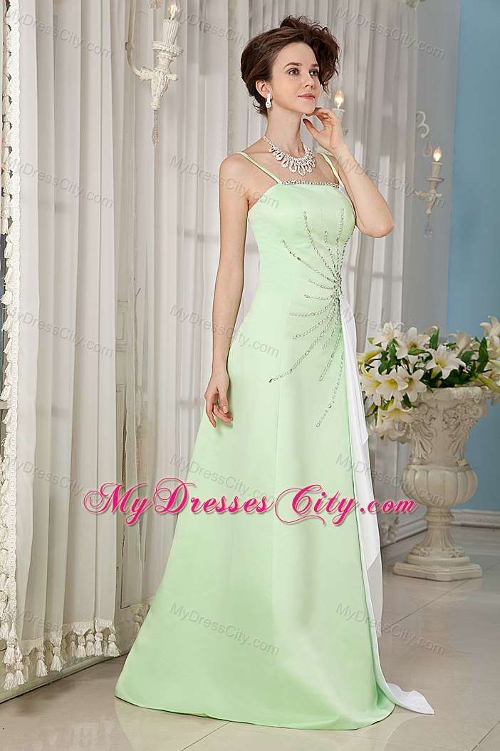 Cheap Yellow Green A-line Straps Beading Brush Train Prom Dress