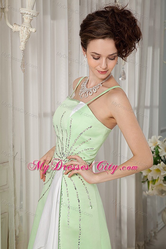 Cheap Yellow Green A-line Straps Beading Brush Train Prom Dress