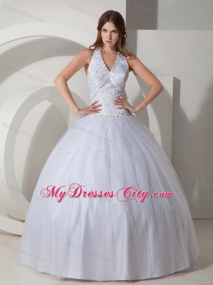 Halter White 2013 Design Beaded Decorate Quinceanera Dresses