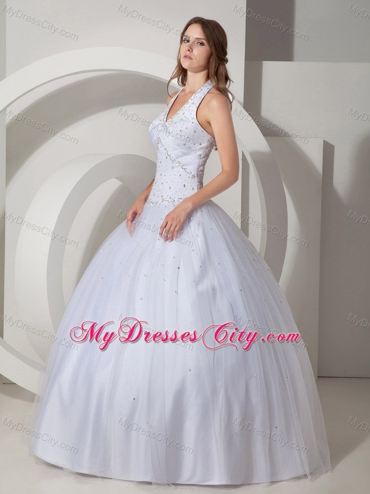 Halter White 2013 Design Beaded Decorate Quinceanera Dresses