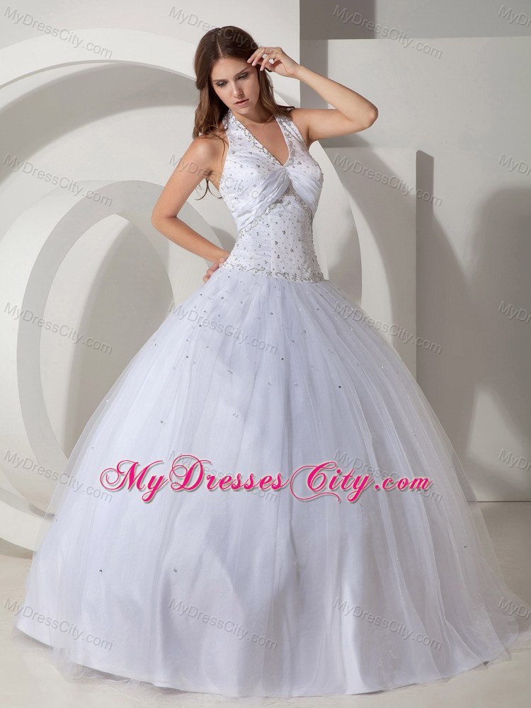 Halter White 2013 Design Beaded Decorate Quinceanera Dresses