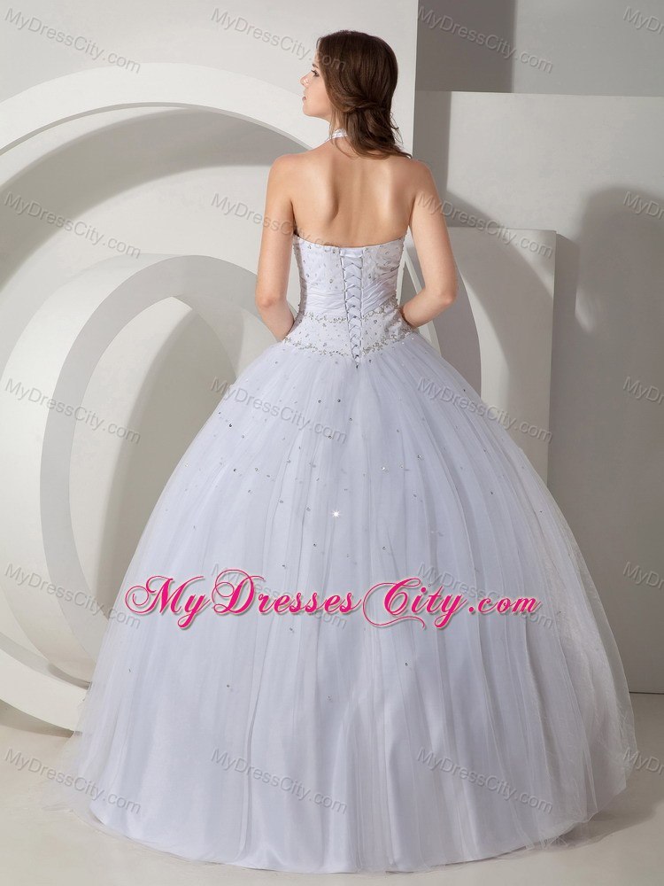 Halter White 2013 Design Beaded Decorate Quinceanera Dresses