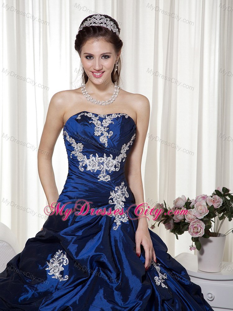 Taffeta Appliques Strapless Navy Blue Dress for Sweet 16