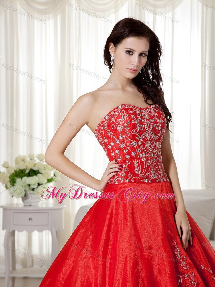 Red Sweetheart Embroidery and Beading Quinceanera Gowns