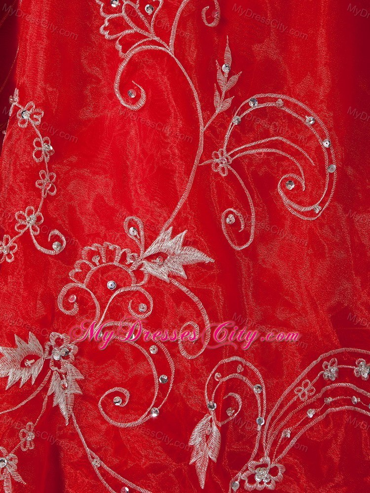 Red Sweetheart Embroidery and Beading Quinceanera Gowns