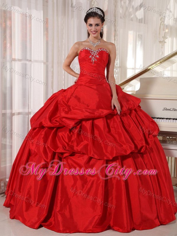 Red Sweetheart Beading 2013 Taffeta Quinceanera Dresses