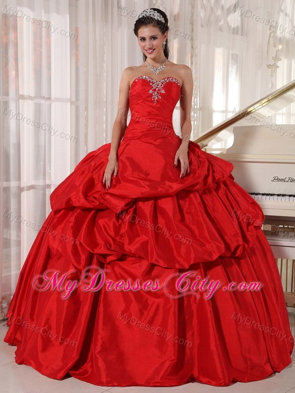 Red Sweetheart Beading 2013 Taffeta Quinceanera Dresses