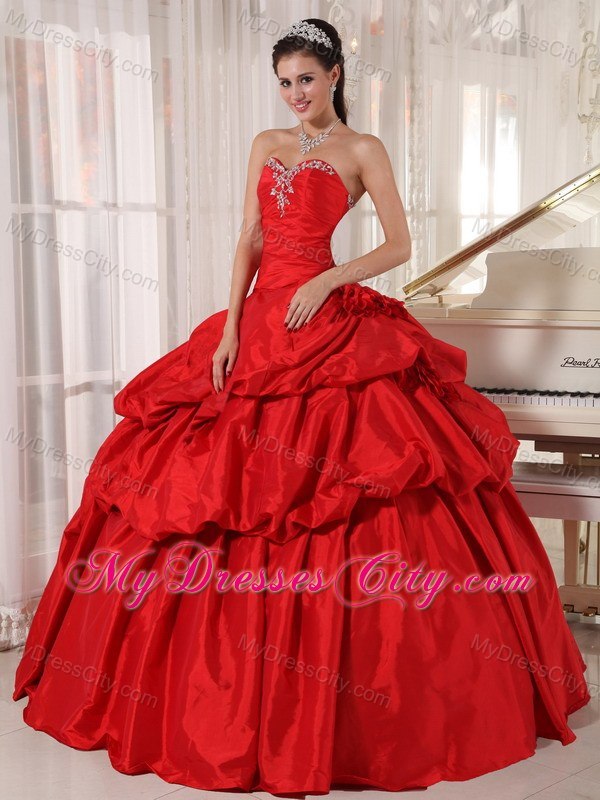 Red Sweetheart Beading 2013 Taffeta Quinceanera Dresses