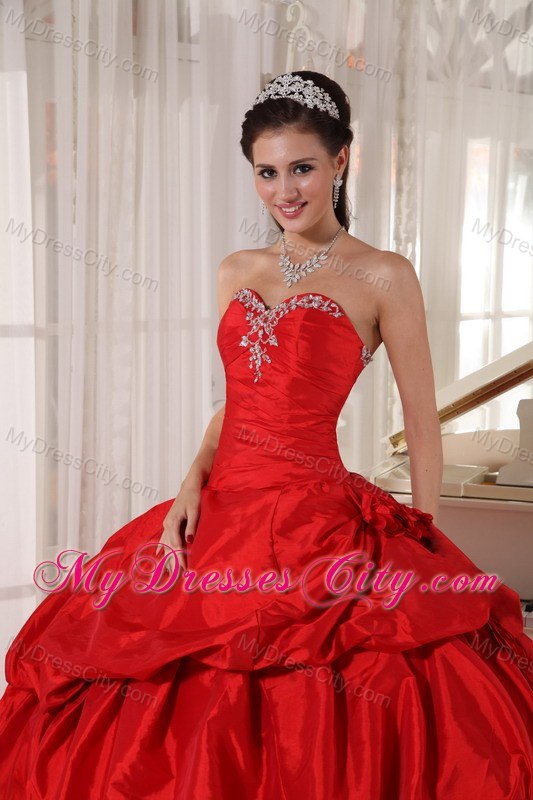 Red Sweetheart Beading 2013 Taffeta Quinceanera Dresses