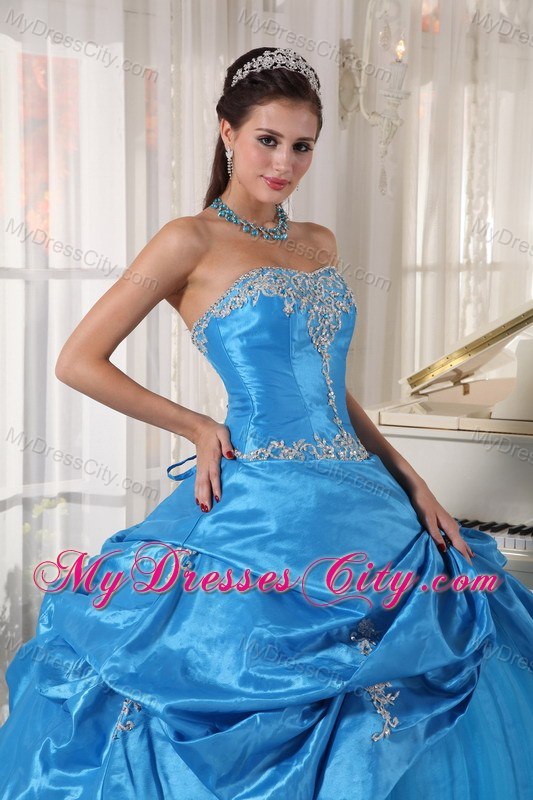 Tailor Made Strapless Taffeta and Tulle Teal Quinceanera Dress