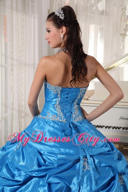 Tailor Made Strapless Taffeta and Tulle Teal Quinceanera Dress