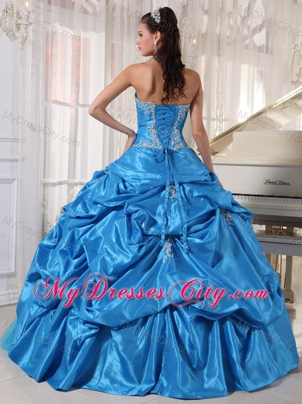 Tailor Made Strapless Taffeta and Tulle Teal Quinceanera Dress