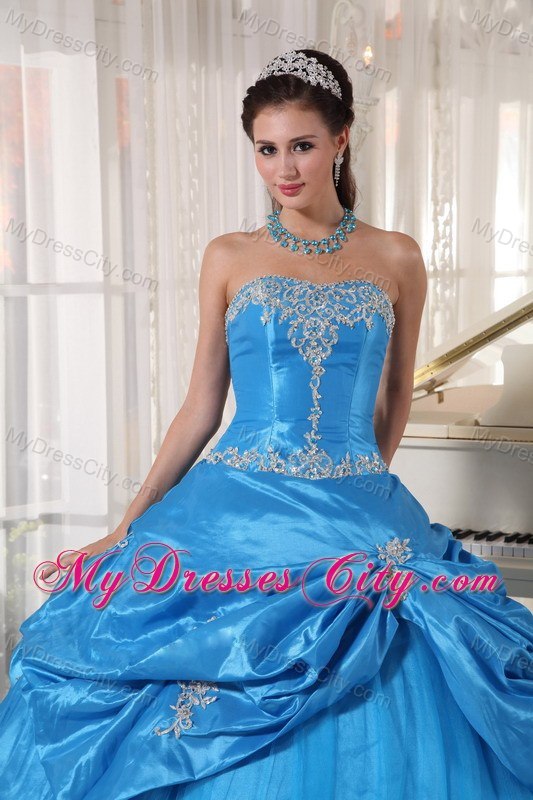 Tailor Made Strapless Taffeta and Tulle Teal Quinceanera Dress