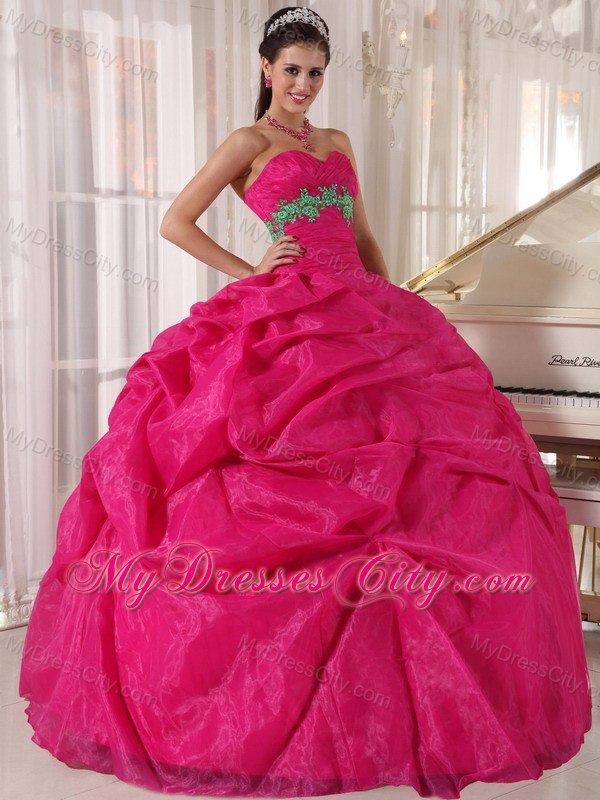 Sweetheart Handmade Flower Organza Hot Pink Quinceanera Dresses