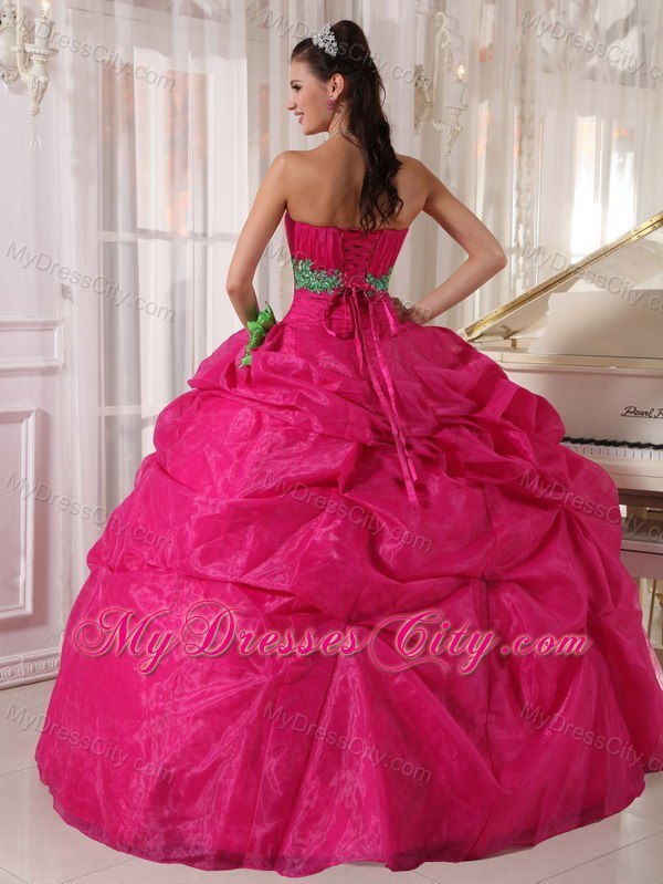 Sweetheart Handmade Flower Organza Hot Pink Quinceanera Dresses