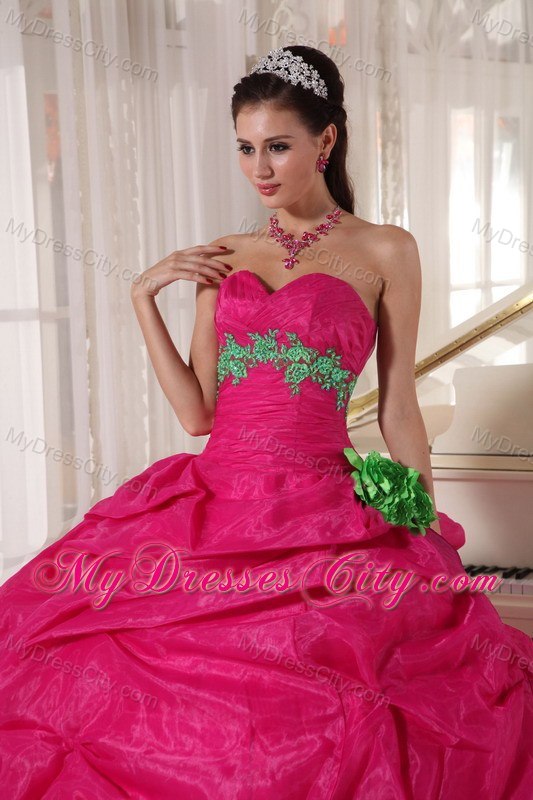 Sweetheart Handmade Flower Organza Hot Pink Quinceanera Dresses