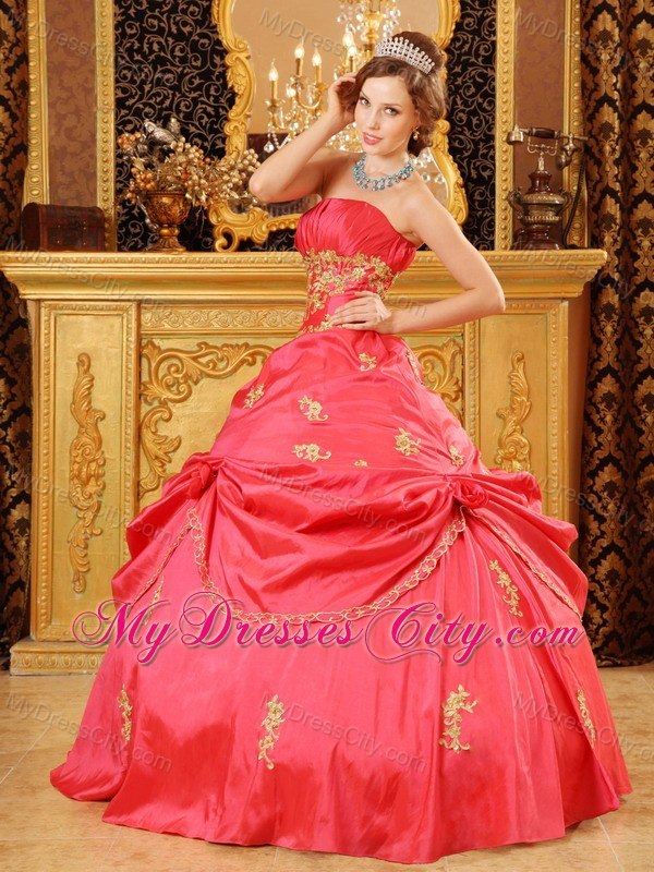 Perfectly Strapless Beading Taffeta Red Dresses for Quinceanera