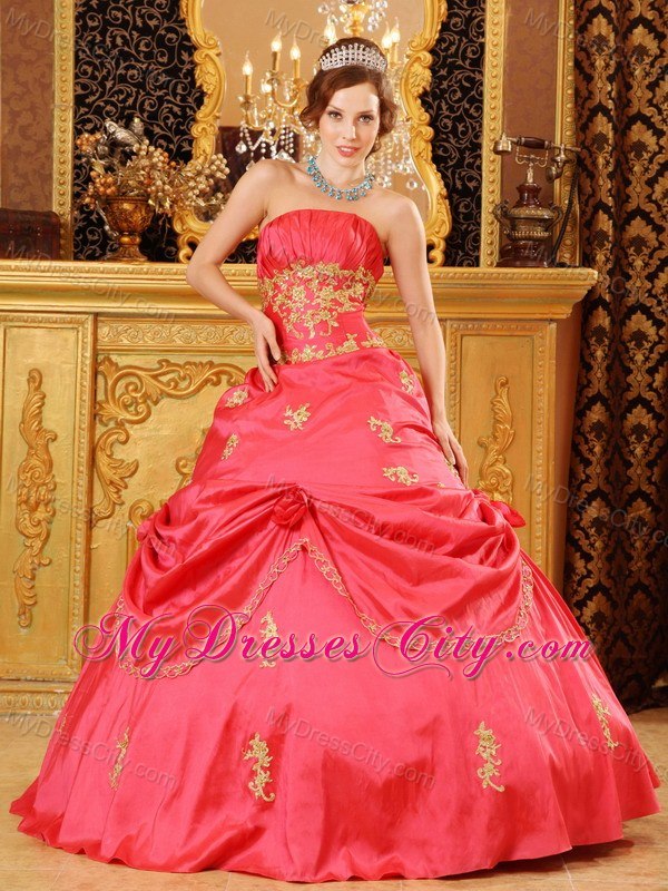 Perfectly Strapless Beading Taffeta Red Dresses for Quinceanera