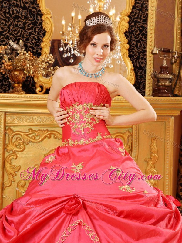 Perfectly Strapless Beading Taffeta Red Dresses for Quinceanera