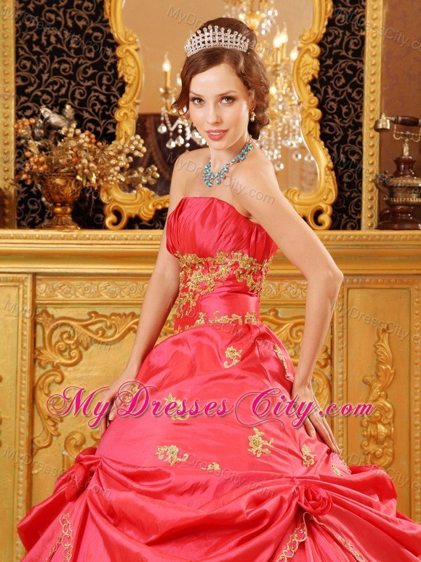 Perfectly Strapless Beading Taffeta Red Dresses for Quinceanera