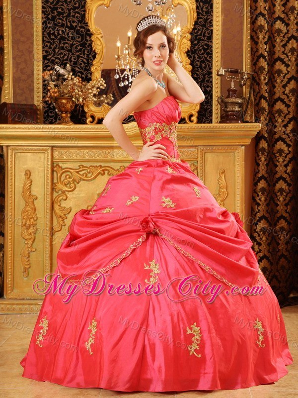 Perfectly Strapless Beading Taffeta Red Dresses for Quinceanera