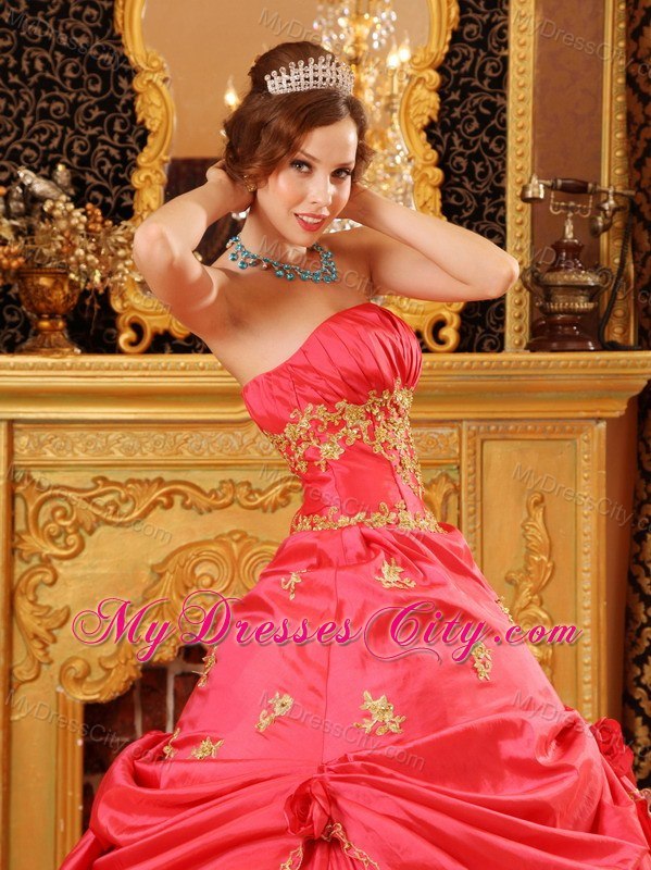 Perfectly Strapless Beading Taffeta Red Dresses for Quinceanera