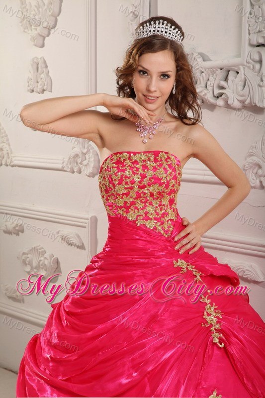 Coral Red Long Organza Strapless Dresses for Quinceanera