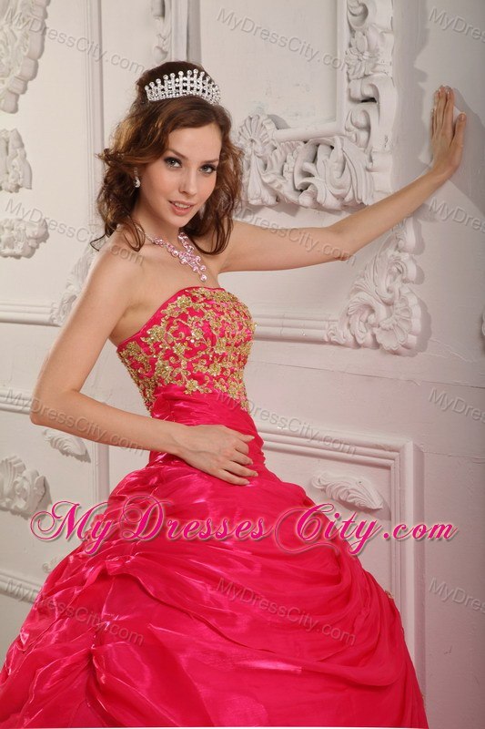 Coral Red Long Organza Strapless Dresses for Quinceanera