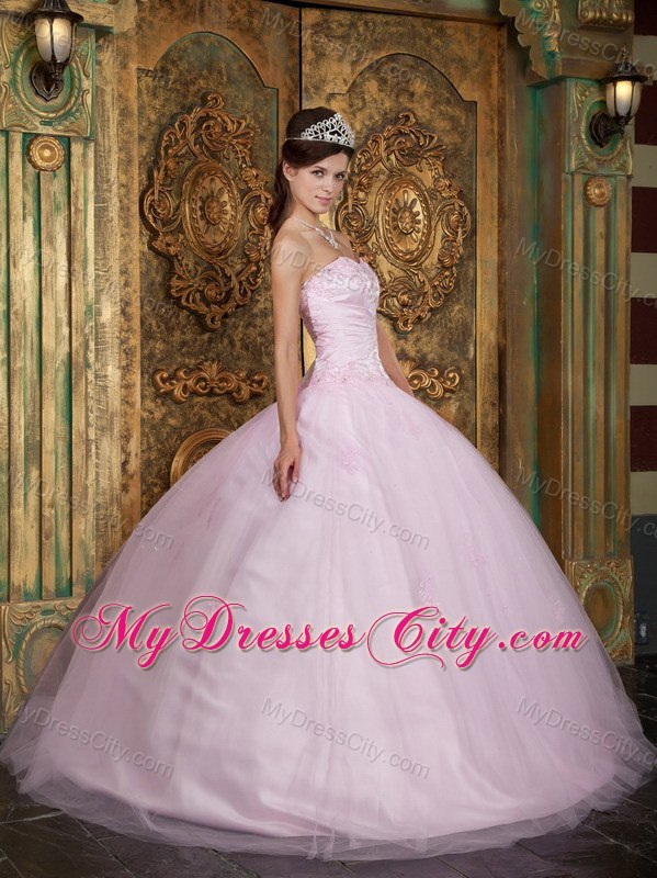 Sweetheart Tulle Long Baby Pink Sweet Sixteen Dresses