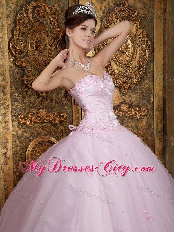 Sweetheart Tulle Long Baby Pink Sweet Sixteen Dresses