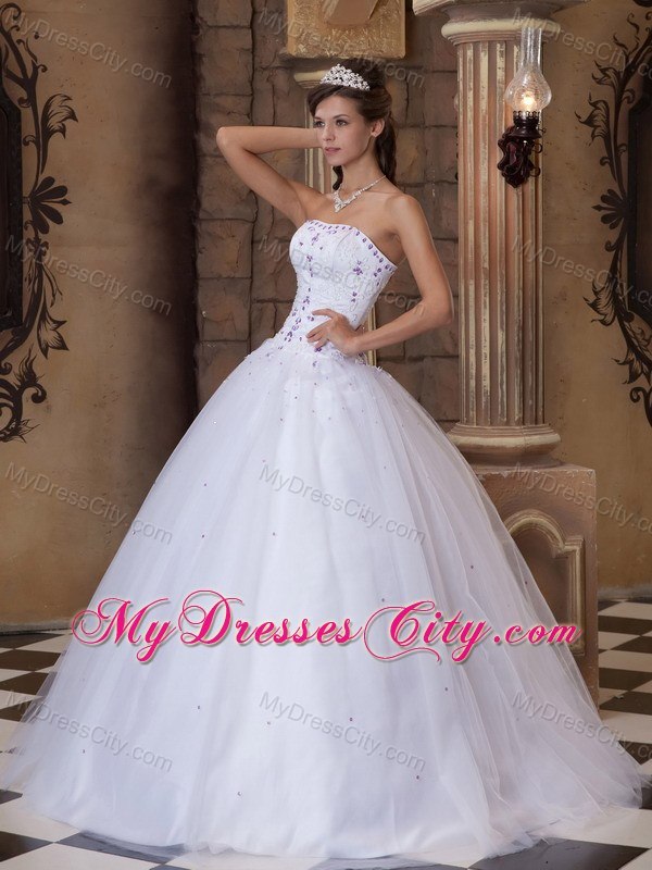 Elegant White Strapless A-line Embroidery Dresses For 2013 Summer Quince