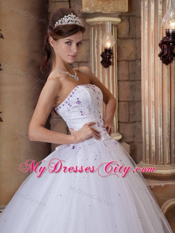 Elegant White Strapless A-line Embroidery Dresses For 2013 Summer Quince