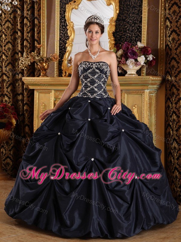 Appliques Strapless Pick Ups Black Cheap Quinceanera Dresses On Sale