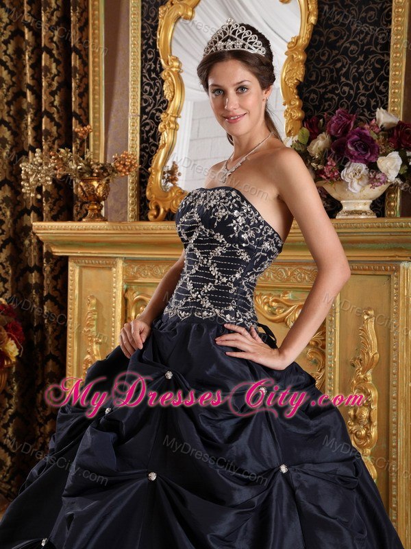 Appliques Strapless Pick Ups Black Cheap Quinceanera Dresses On Sale