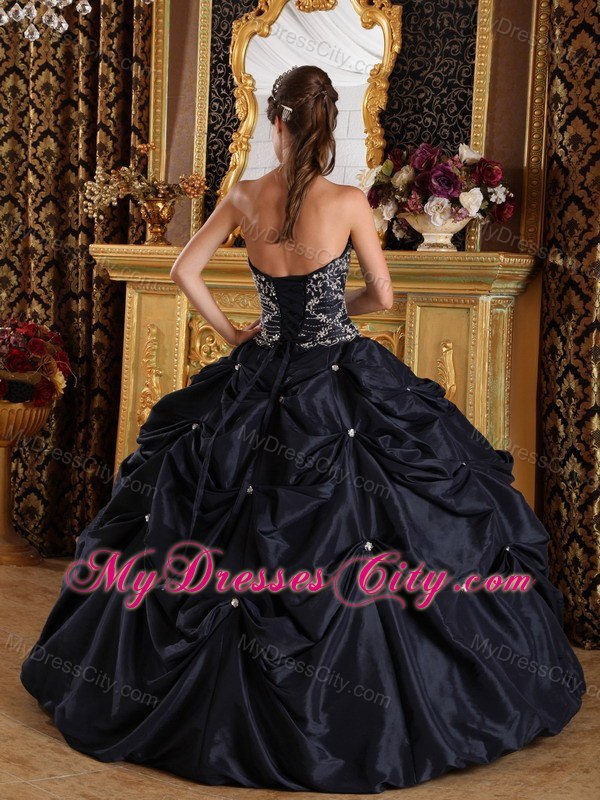 Appliques Strapless Pick Ups Black Cheap Quinceanera Dresses On Sale