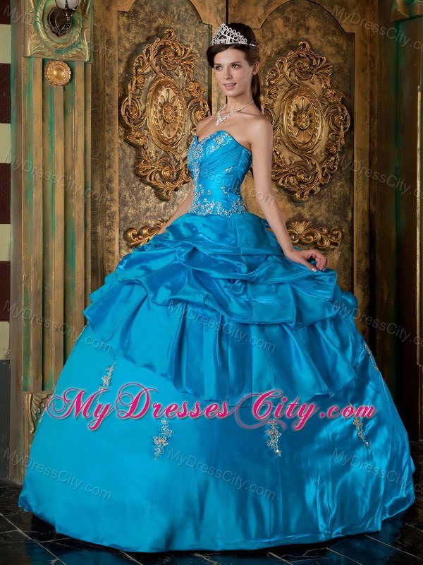 Teal Sweetheart Appliques Pick Ups 2013 Quinceanera Gowns For Cheap