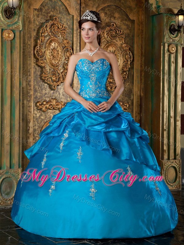 Teal Sweetheart Appliques Pick Ups 2013 Quinceanera Gowns For Cheap