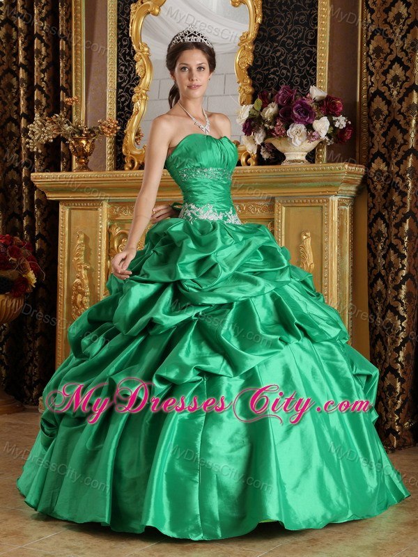 Turquoise Strapless Pick Ups Quinceanera Dresses With Appliques