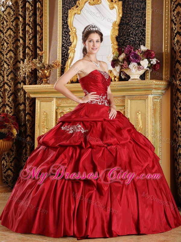 Appliques Ruching Pick Ups Wine Red Quinceanera Gowns 2013