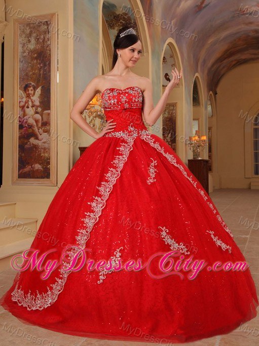 Hot Sale Appliques Strapless Organza Red Dresses For 2013 Sweet 16