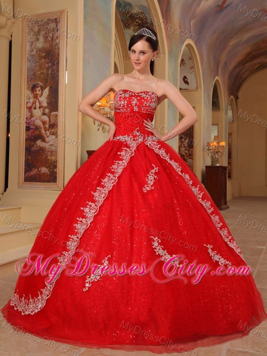 Hot Sale Appliques Strapless Organza Red Dresses For 2013 Sweet 16