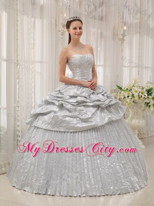 Silver Sweetheart Appliques Pleats Quinceanera Dresses For 2013