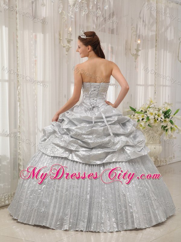 Silver Sweetheart Appliques Pleats Quinceanera Dresses For 2013